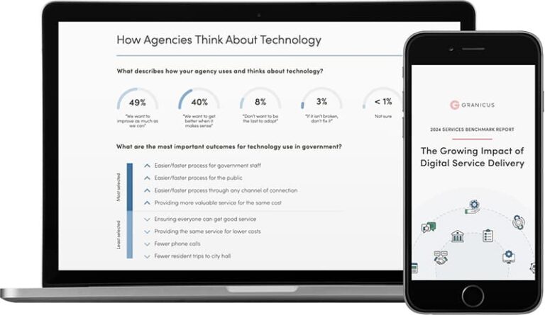 A laptop and phone open to the 2024 Services benchmark report.