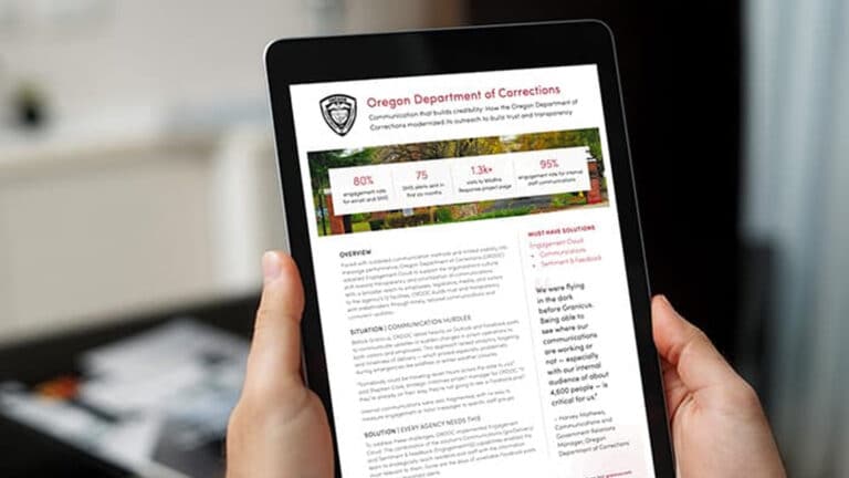 Oregon Department of Corrections success story PDF being viewed on a tablet.