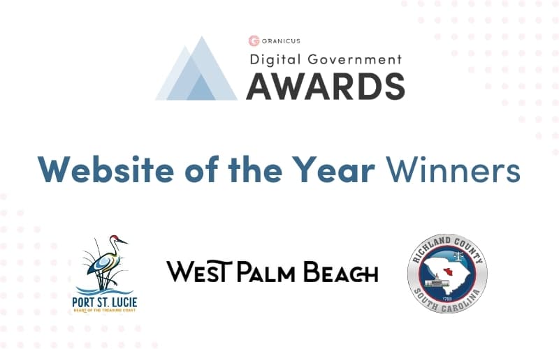Website of the Year winners from the Granicus Digital Government Awards, showcasing award‑winning government websites from West Palm Beach, Port St. Lucie, and Richland County.