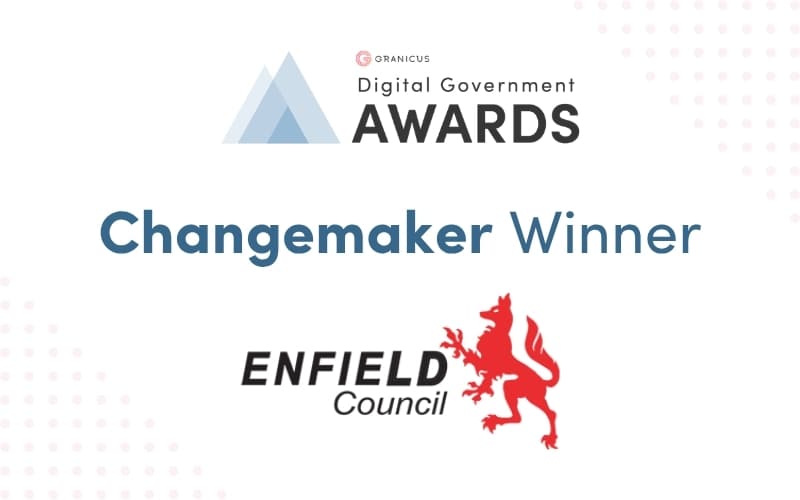 A promotional graphic for the Granicus UK Digital Government Awards Changemaker award winner, Enfield Council