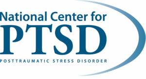 Logo of the National Center for PTSD with blue text. 