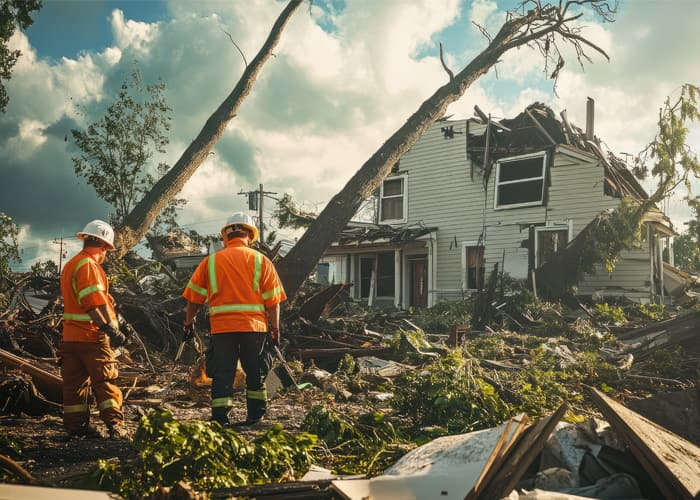 Property recovery crew repairing storm restoration