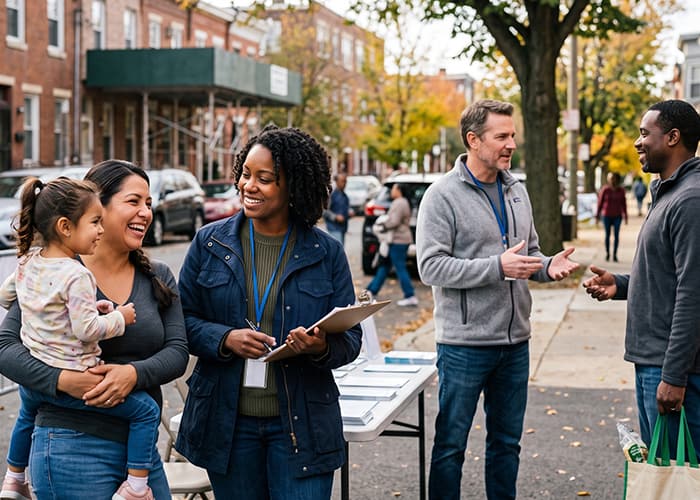 Community outreach workers talking with residents