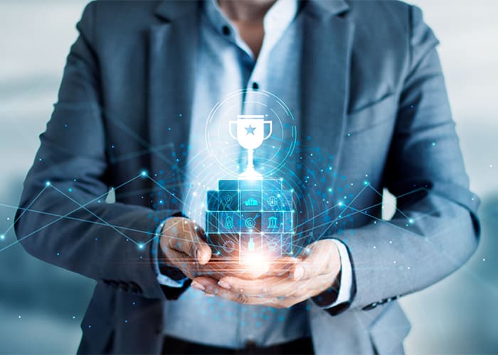 Man holding a digitally created award representing Digital Government Award Winners.