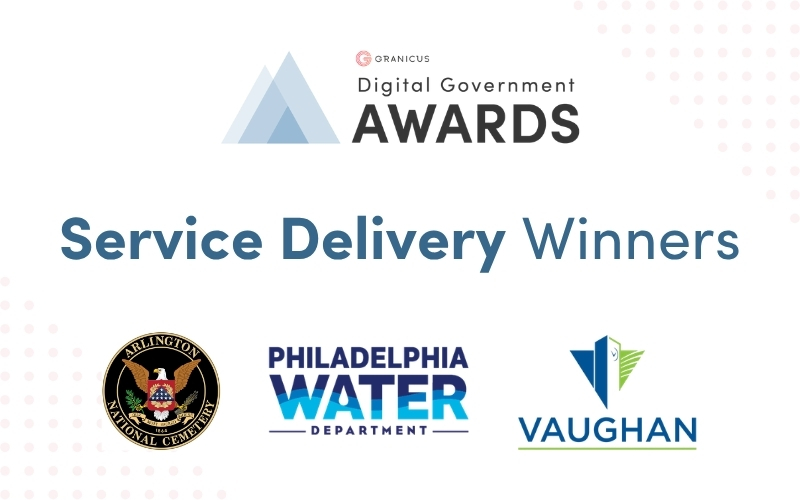 A graphic showcasing the logos for the Granicus Digital Government award winner for Service Delivery.
