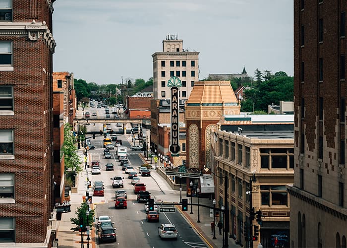 Galena Boulevard and the Paramount Theater in Aurora, Illinois