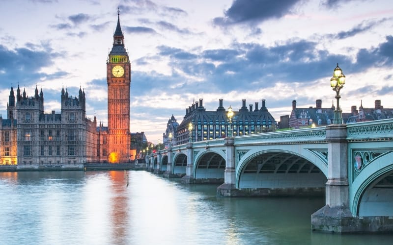 Big Ben reflecting off of the River Thames in London.