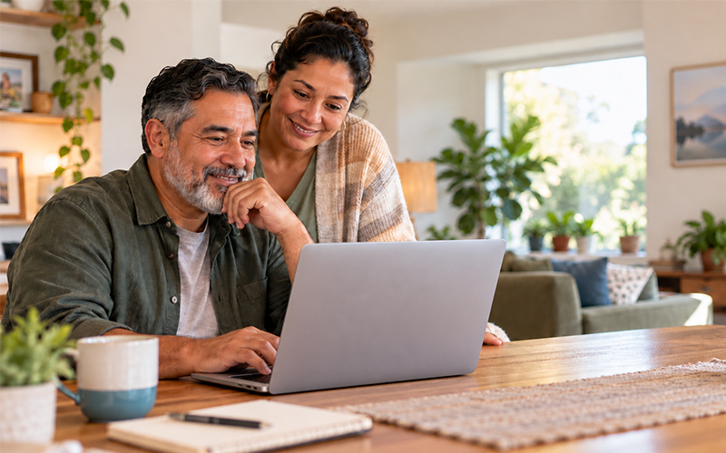 resident using laptop to explore government benefits online