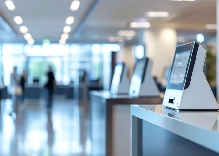 A public service office with automated systems to reduce human interaction