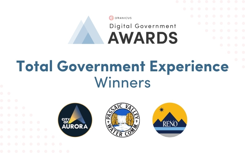 A graphic showcasing the logos of this year's Granicus Digital Government Award winners for Total government experience.