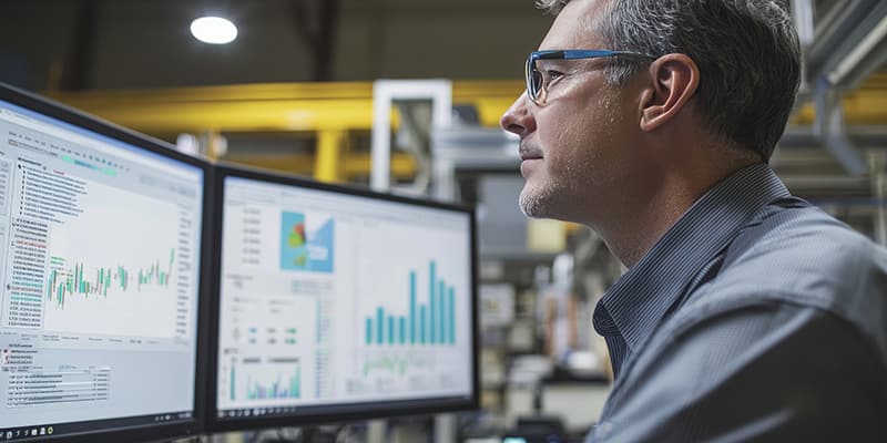 Male government employee reviewing data reports 