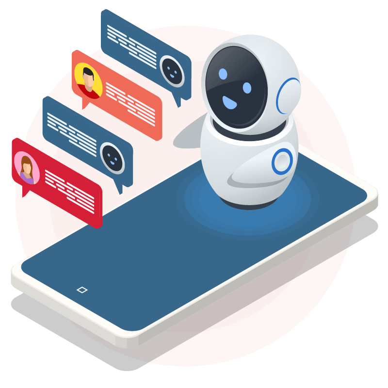 Government chatbot on a mobile phone with text bubbles, illustrating citizen interactions with government services.