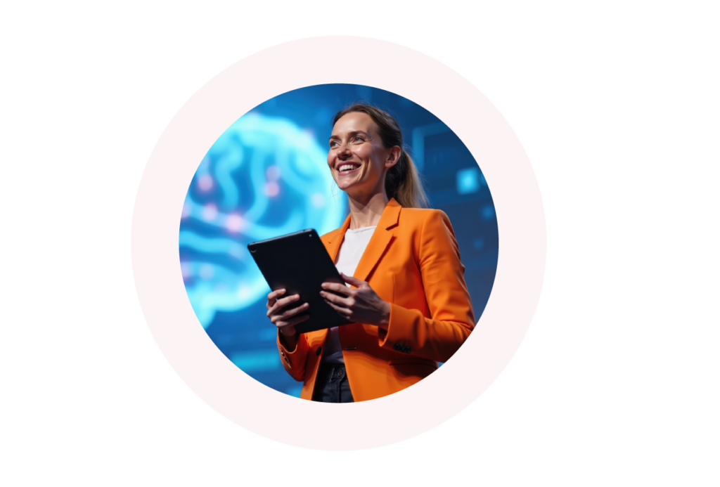 Woman speaking at the Government Experience Virtual Summit speaking about AI and the future of government.