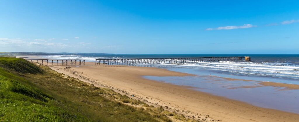 A view of a beach and dock in Hartlepool Borough UK