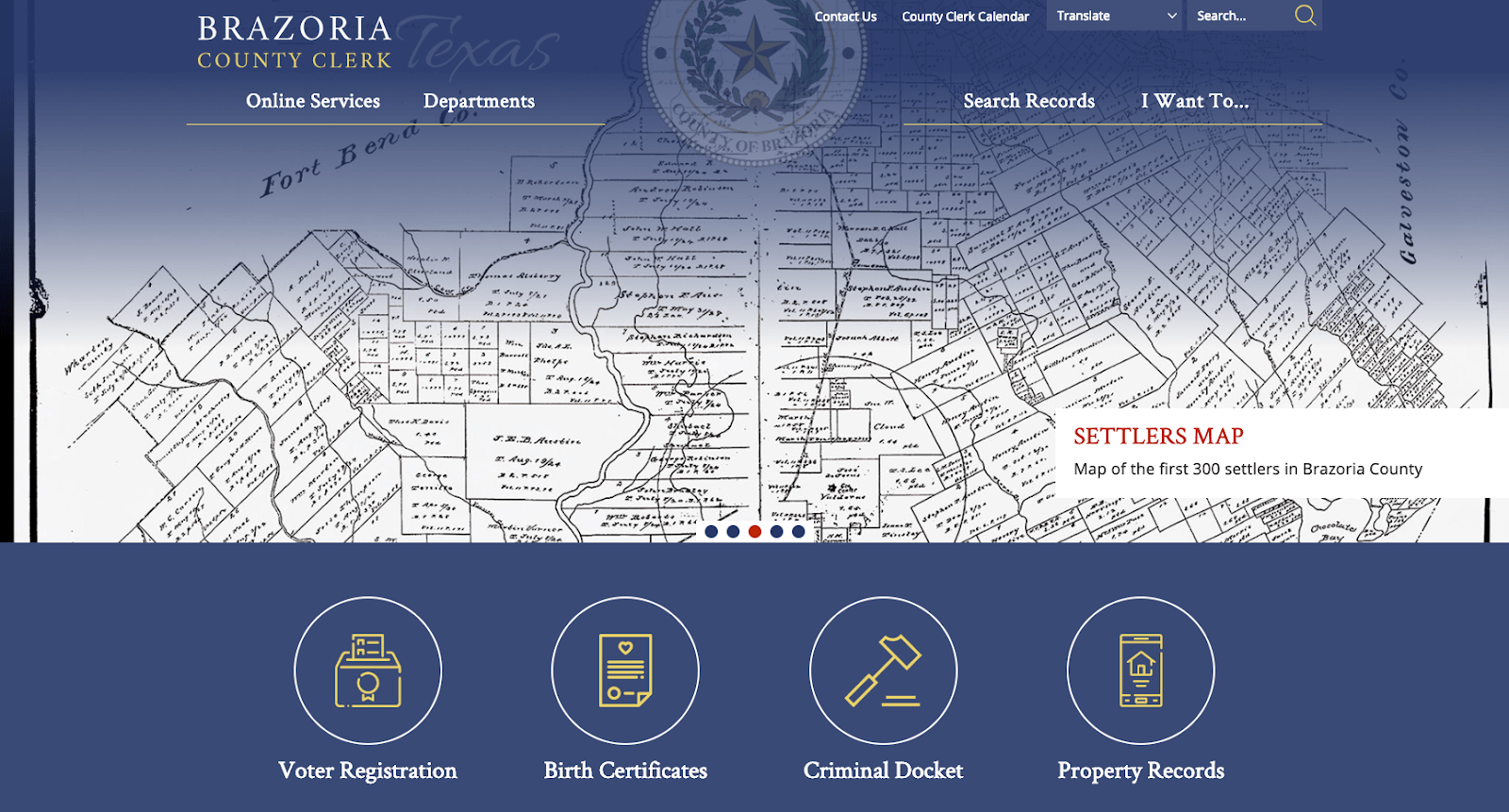 A screenshot of Brazoria's website