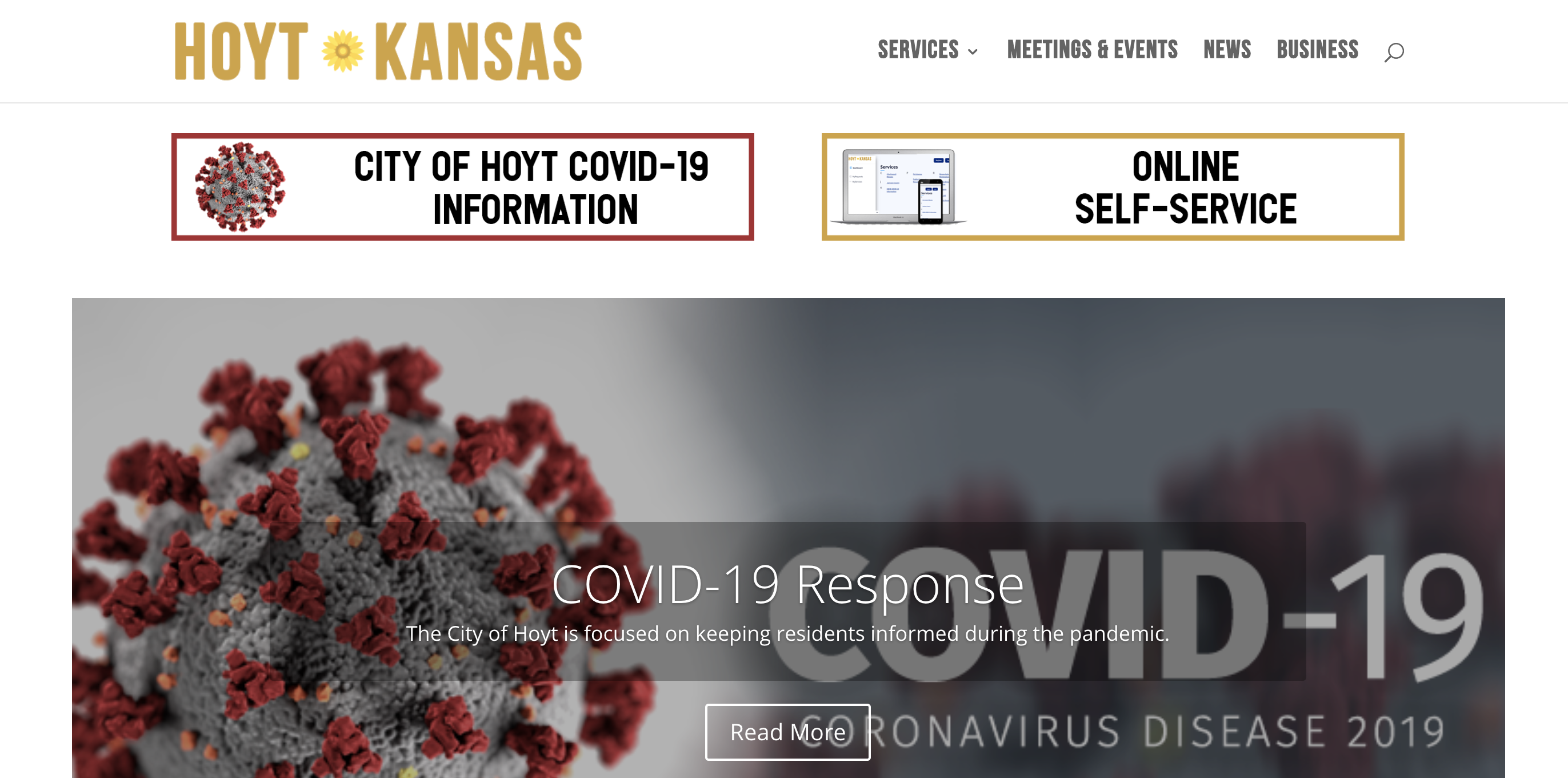screenshot of city of hoyt homepage with button to access online services
