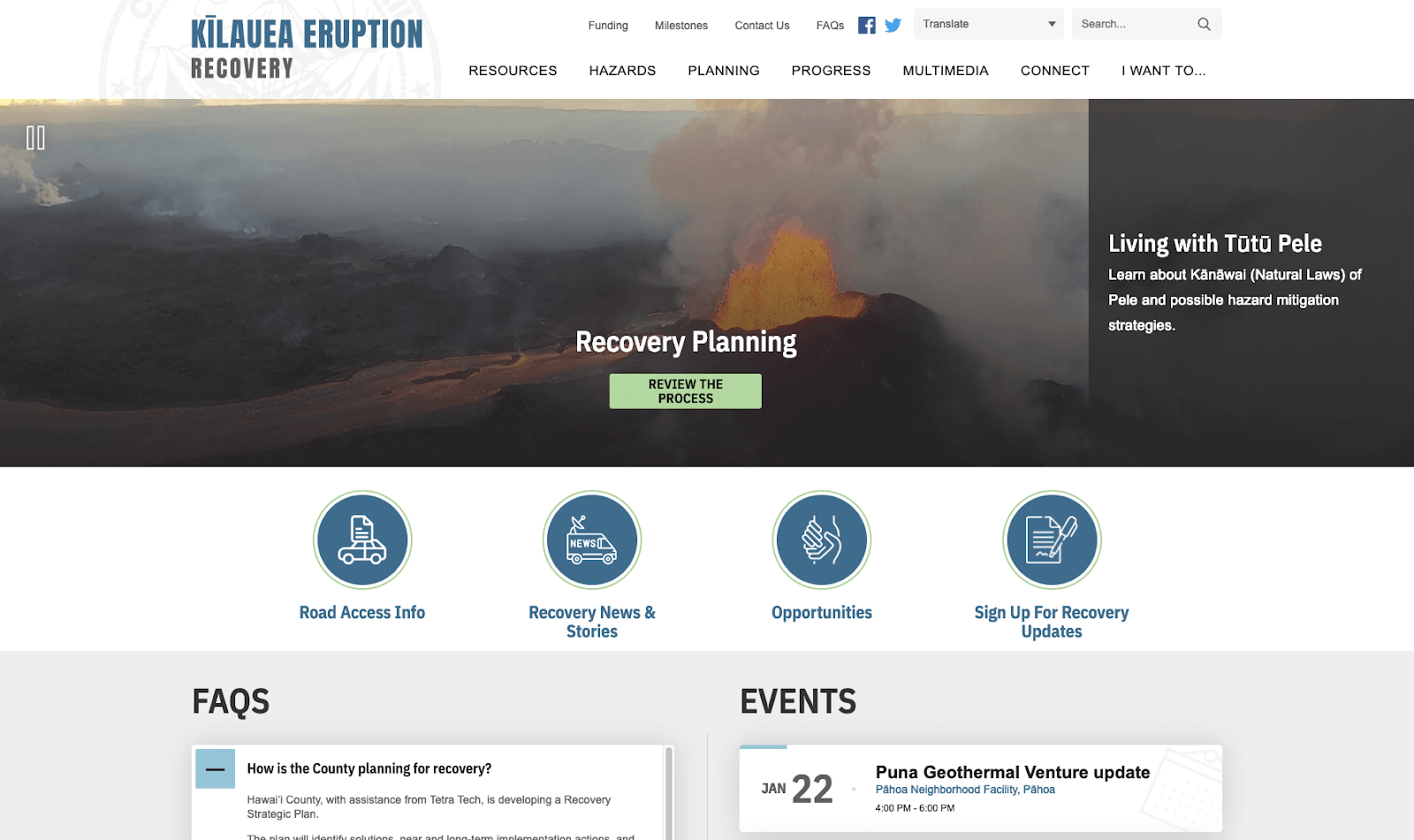 A screenshot of Kilauea VOlcano's website