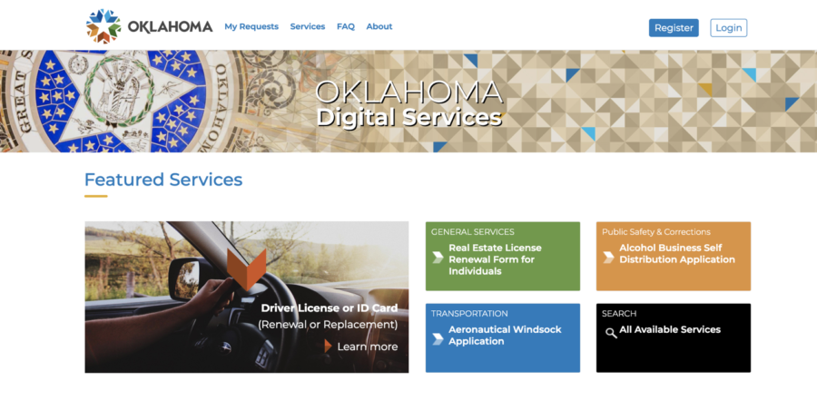 Screenshot of Oklahoma's digital services webpage.