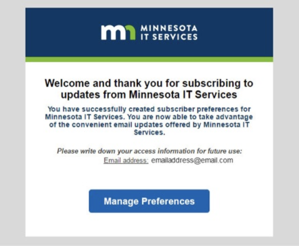 Minnesota IT Services Welcome Message Screenshot