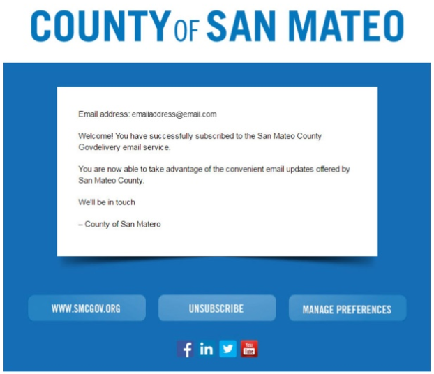 San Mateo County Welcome Message Screenshot