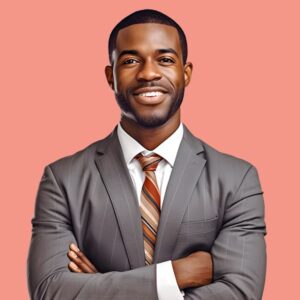 Professional young African American government employee wearing a suite and orange tie