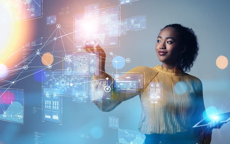 Person using advanced digital interface representing innovation in federal communications and data connectivity.