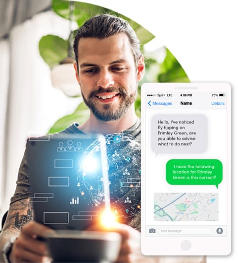 Male citizen interacting with AI-powered government services.