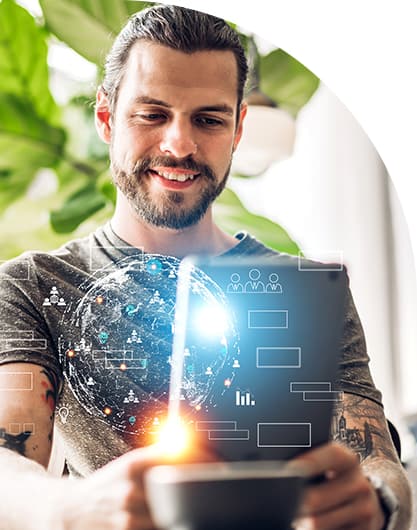 Male citizen interacting with AI-powered government services.