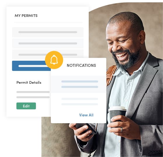 Man reviewing permitting notifications in local government digital permitting system.