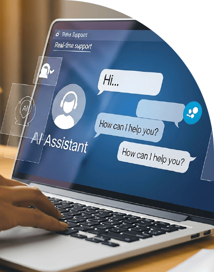 Person using laptop with ai assistant chatbot on screen